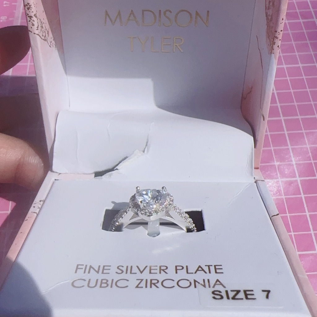 Madison Tyler Fine Silver Plate Cubic Zirconia Size 7 Ring Set 2pc Diamonds Pave